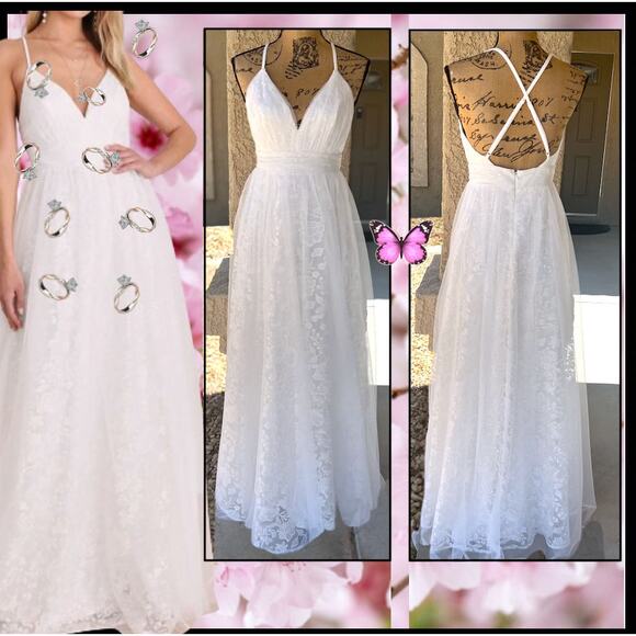 Lulus Dreamer Ivory Embroidered Tulle Maxi Dress Size S - Picture 1 of 11